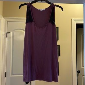 Old Navy Eggplant Purple Tank with Black Lace Shoulder Detail